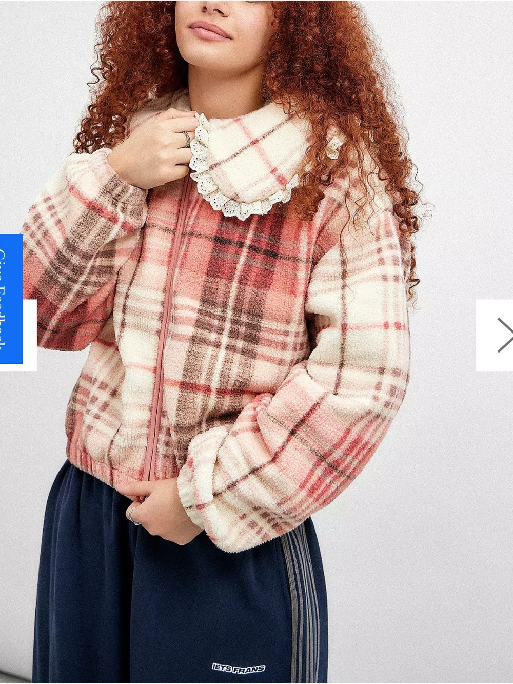 Kimchi Blue Checked Fleece Jacket in Pink by Urban Outfitters, medium